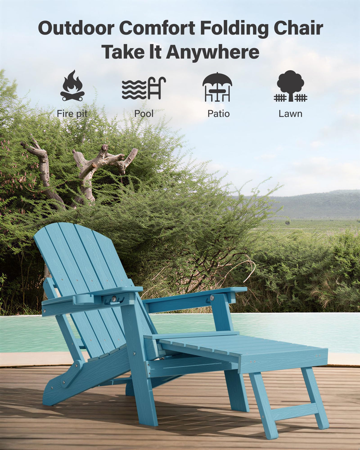 Blue Set of 2 Adirondack Chair with Footrest W561