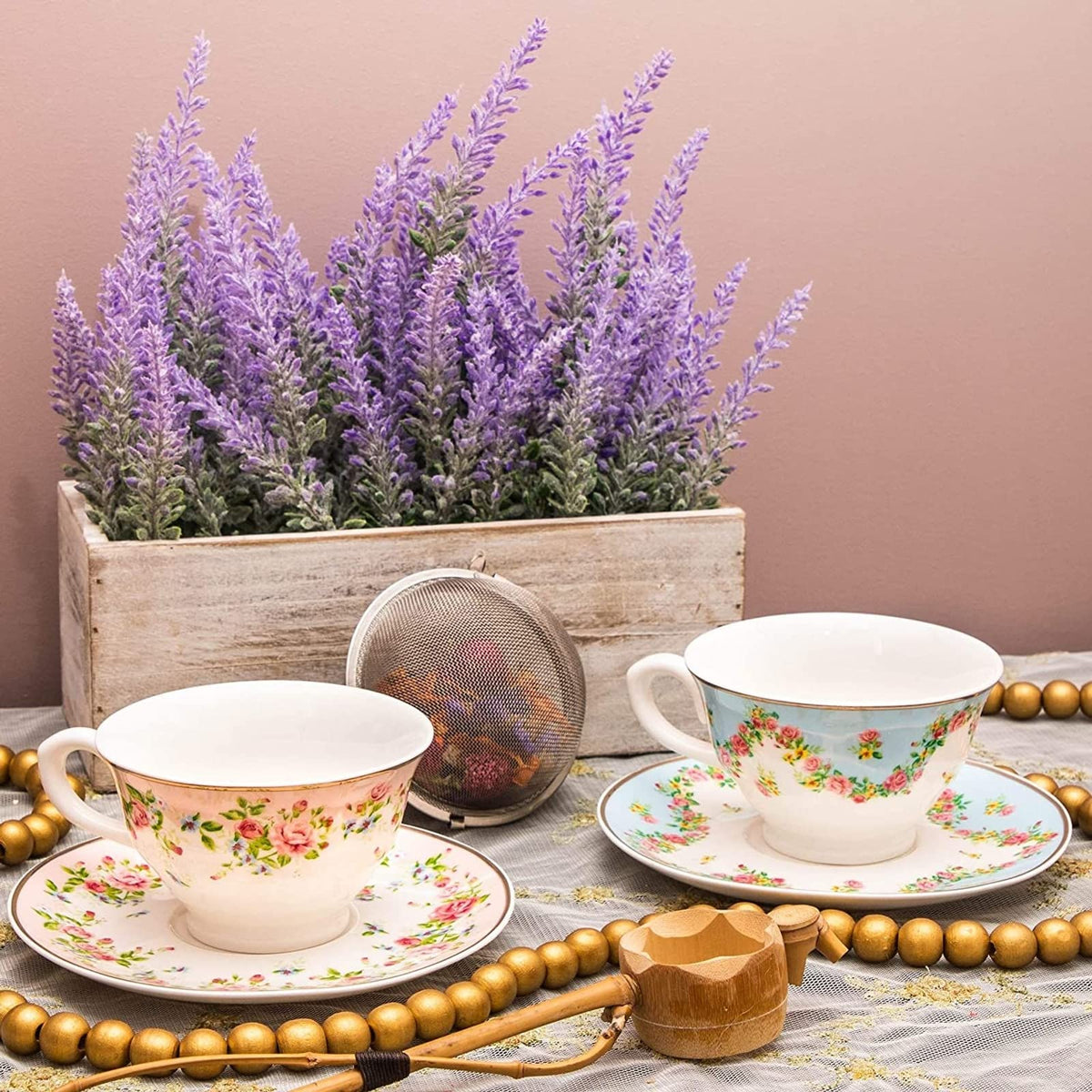Floral Tea Cup & Saucer Set 8 Oz 12-Piece Multicolor Q415