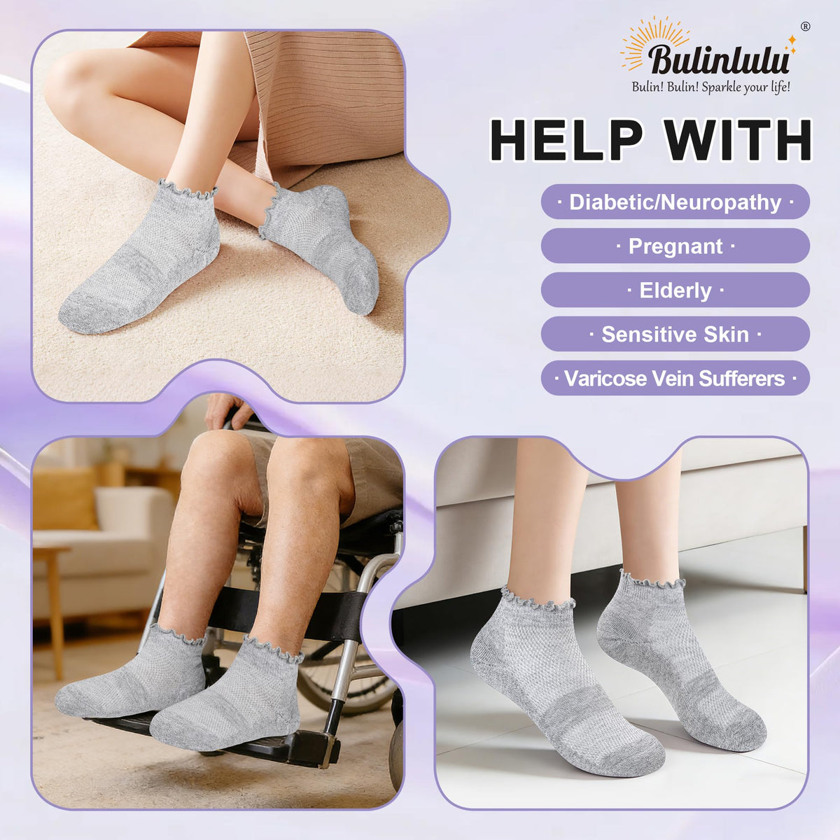6 Pairs Low Cut Non Binding Diabetic Ankle Socks U891