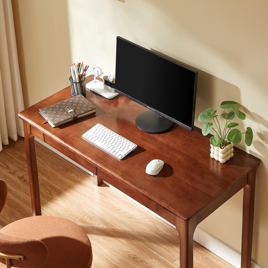 Black Walnut Solid Wood Computer Desk with Drawers U95454