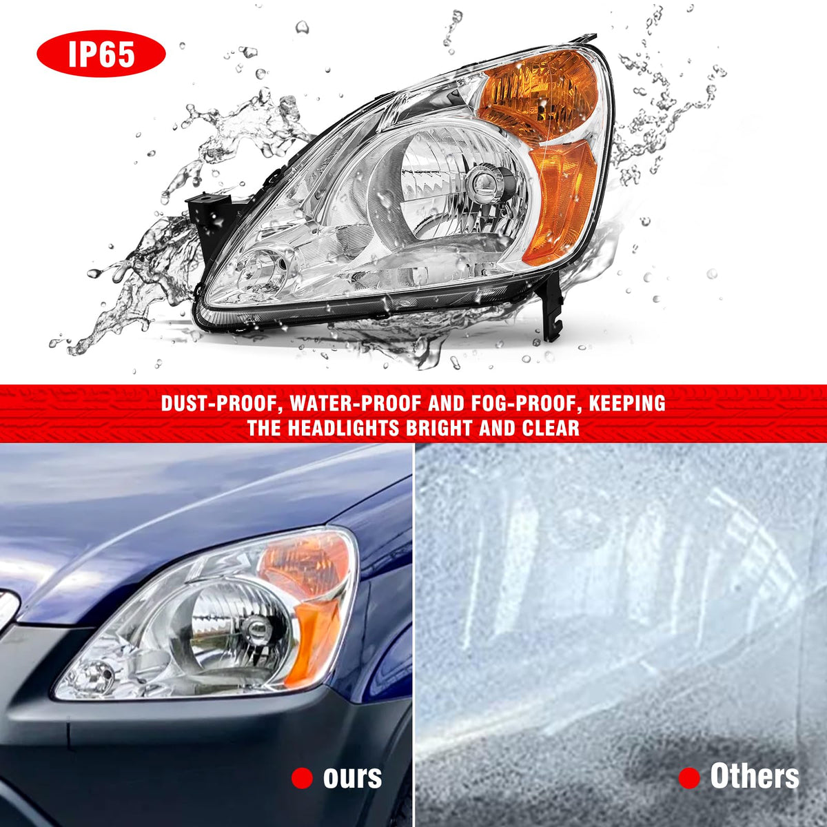 Headlamp Assembly with Chrome Housing Amber Reflector Driver and Passenger Sides D236329