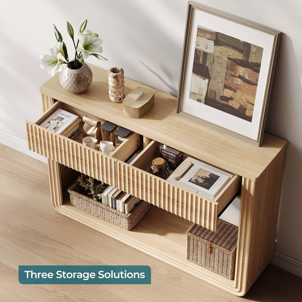 Mid-Century Light Oak Console Table I468284