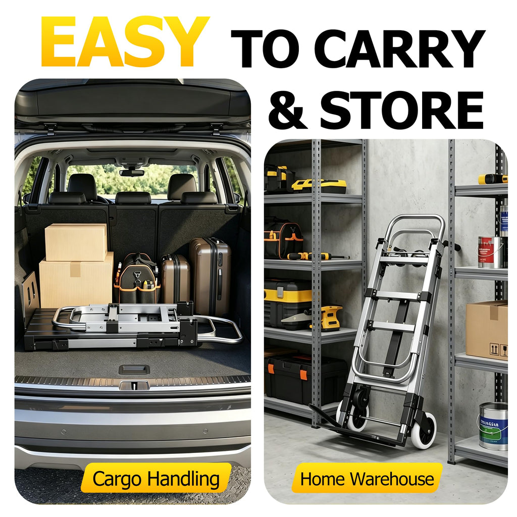 Folding Hand Truck 600lbs Capacity Heavy Duty Convertible Dolly with Retractable Handle and 4 Rubber Wheels Q658065