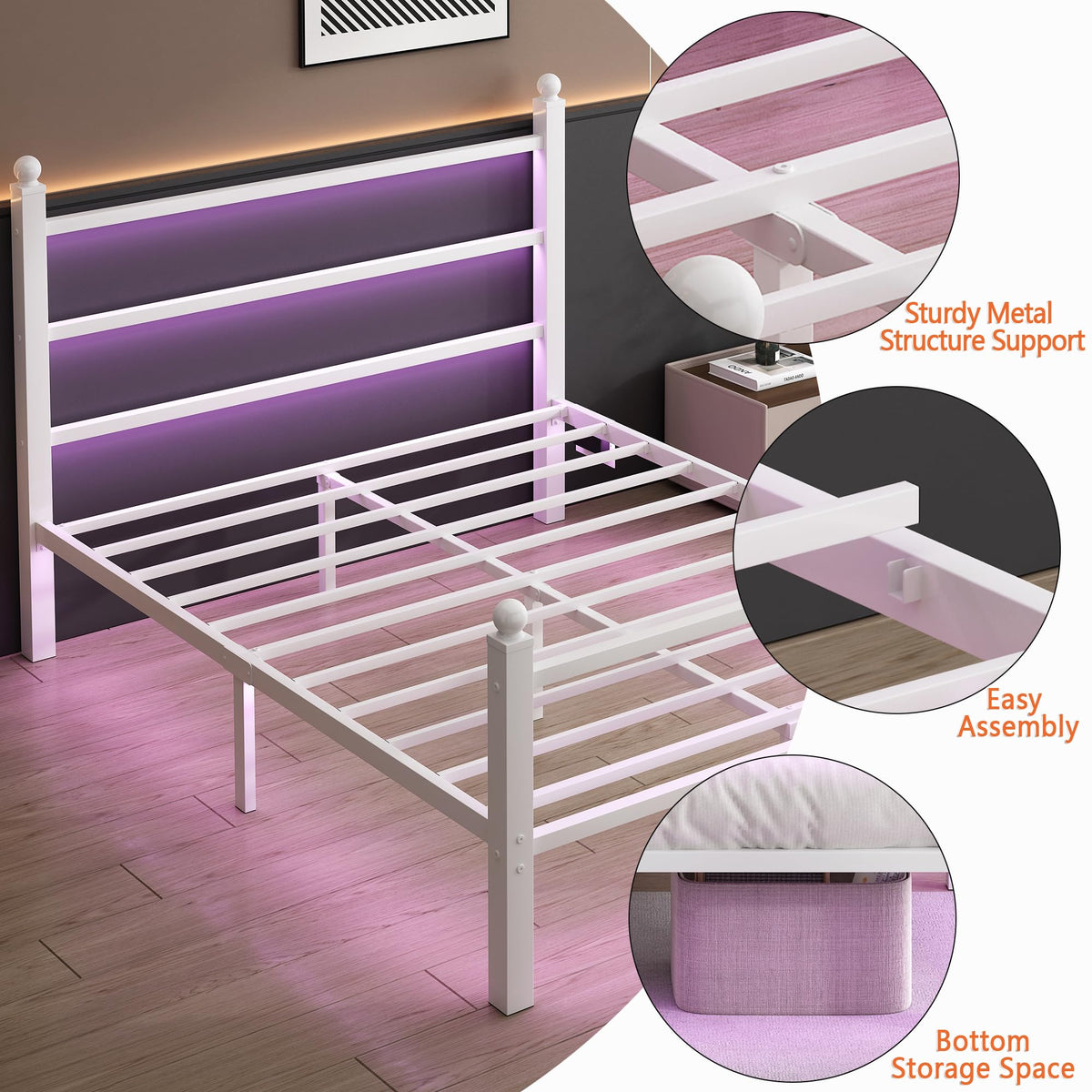 White Full Size Bed Frame with Headboard and Footboard B504445