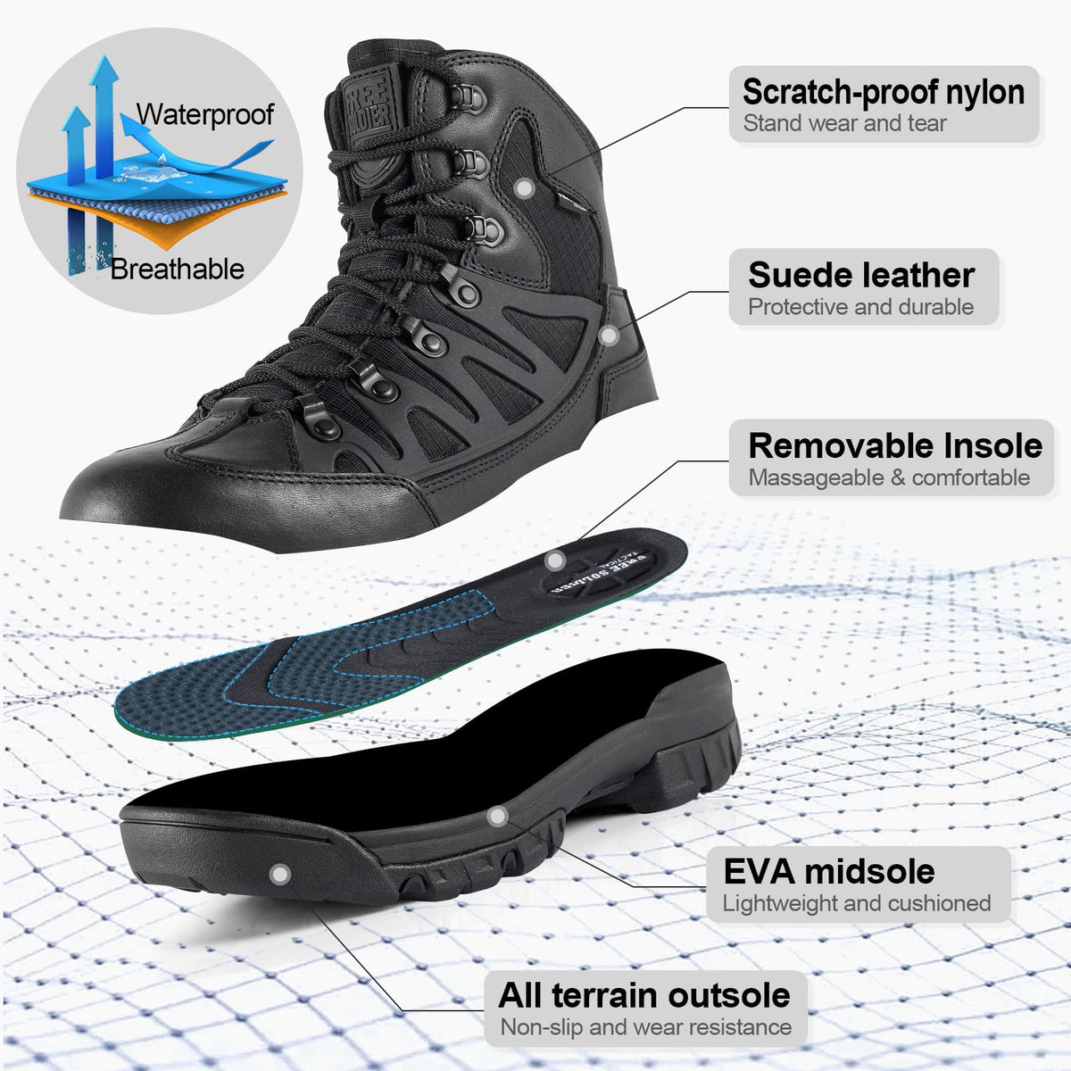 Waterproof Tactical Hiking Work Boots Black 13 A7833