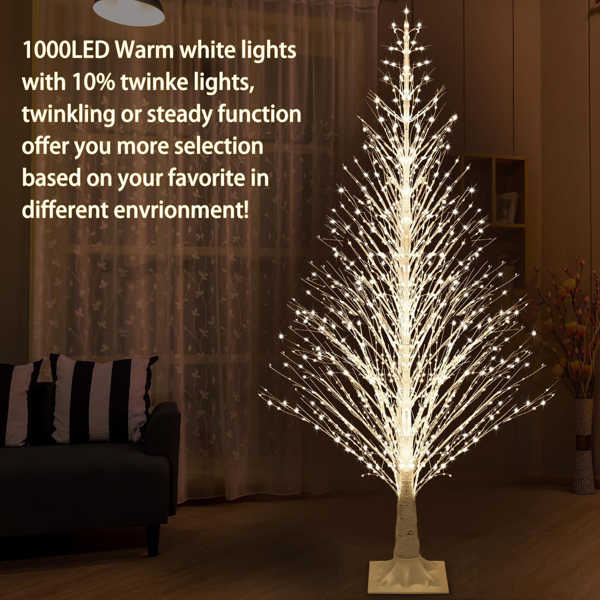 7FT Lighted Birch Tree 1000 LED Warm Lights U874227