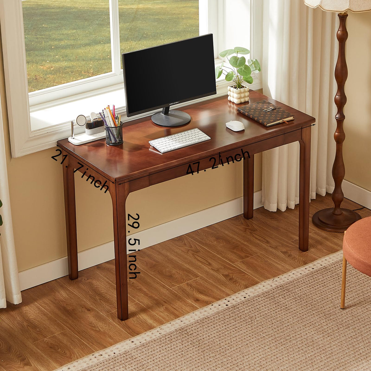 Black Walnut Solid Wood Computer Desk with Drawers U95454