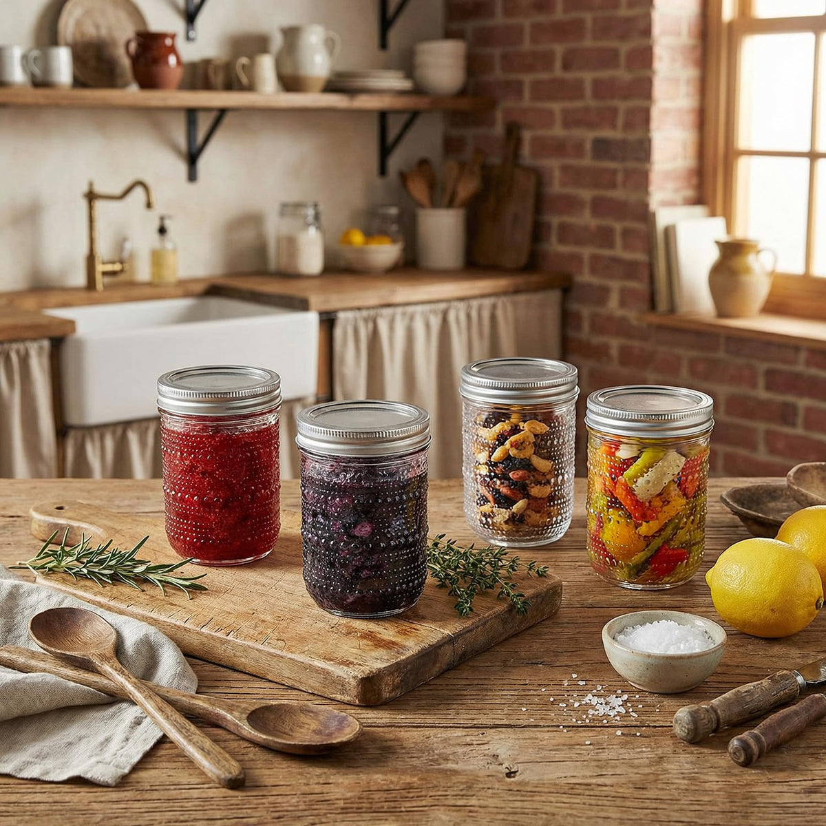 6-Pack 16 oz Wide Mouth Glass Mason Jars with Lids A9666
