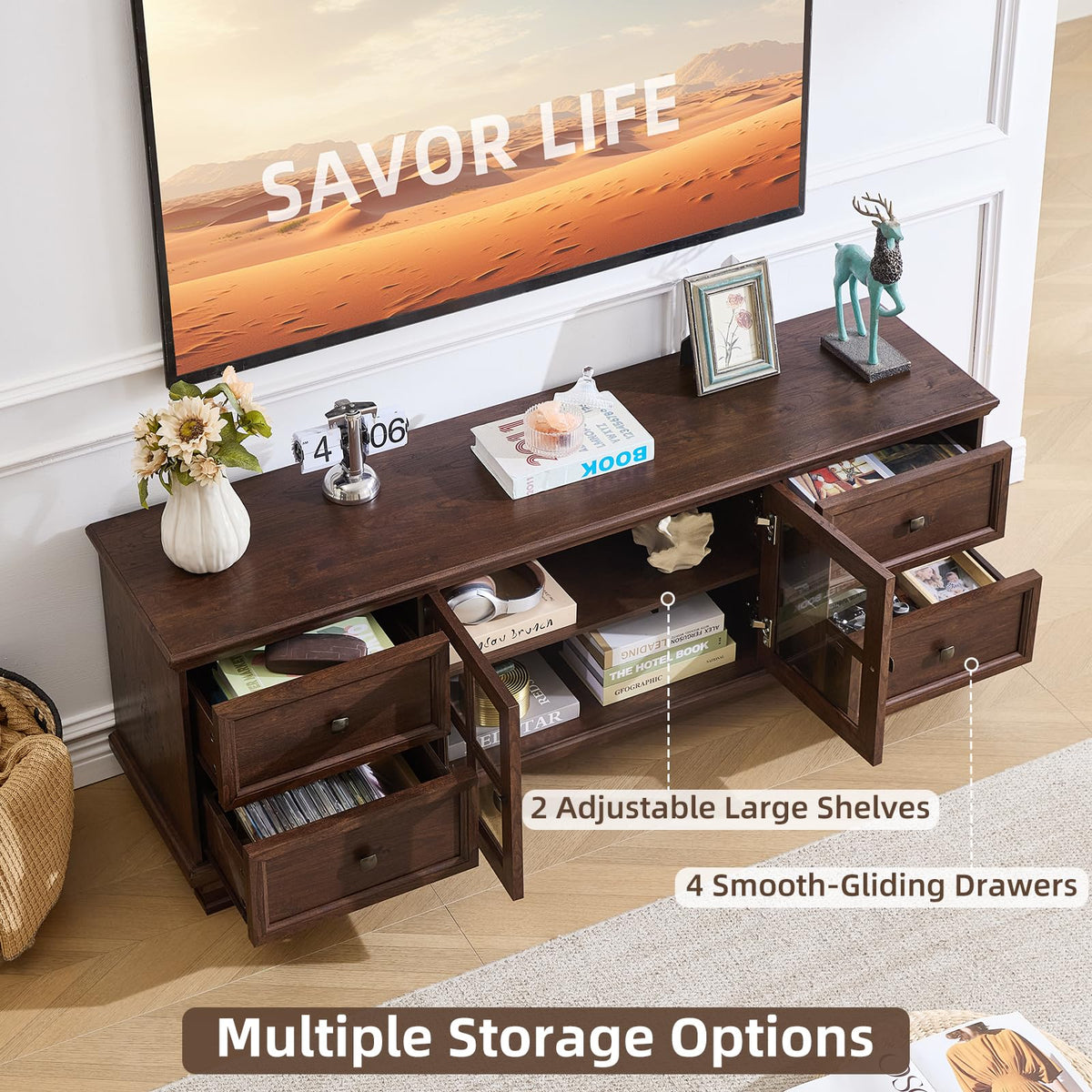 Farmhouse TV Stand with Glass Doors V19820