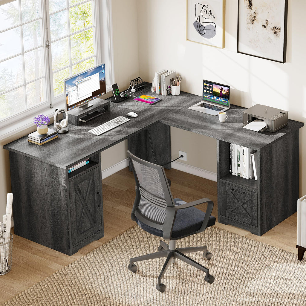 L Shaped Desk with Power Outlets P2590
