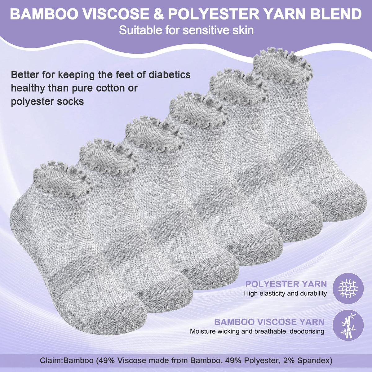 6 Pairs Low Cut Non Binding Diabetic Ankle Socks U891