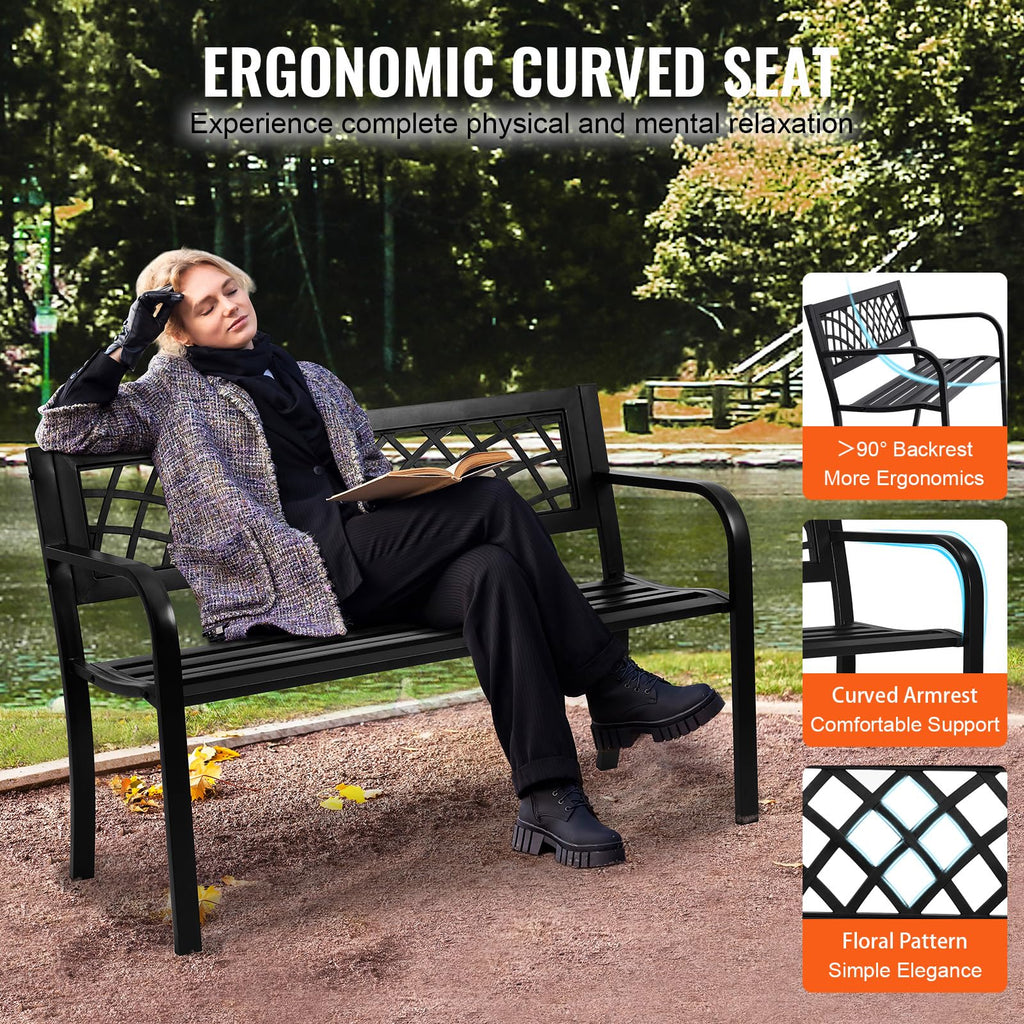46" Iron Steel Frame Garden Bench with Mesh Pattern and Plastic Backrest T749