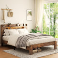 Wooden Full Bed Frame with Storage Headboard I772390