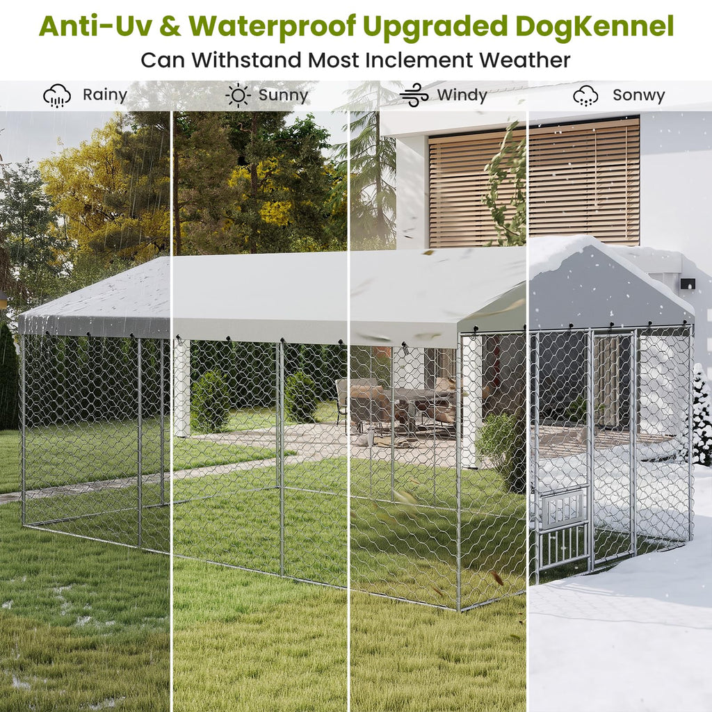 10x15FT Outdoor Dog Kennel with Bowls & Roof L166