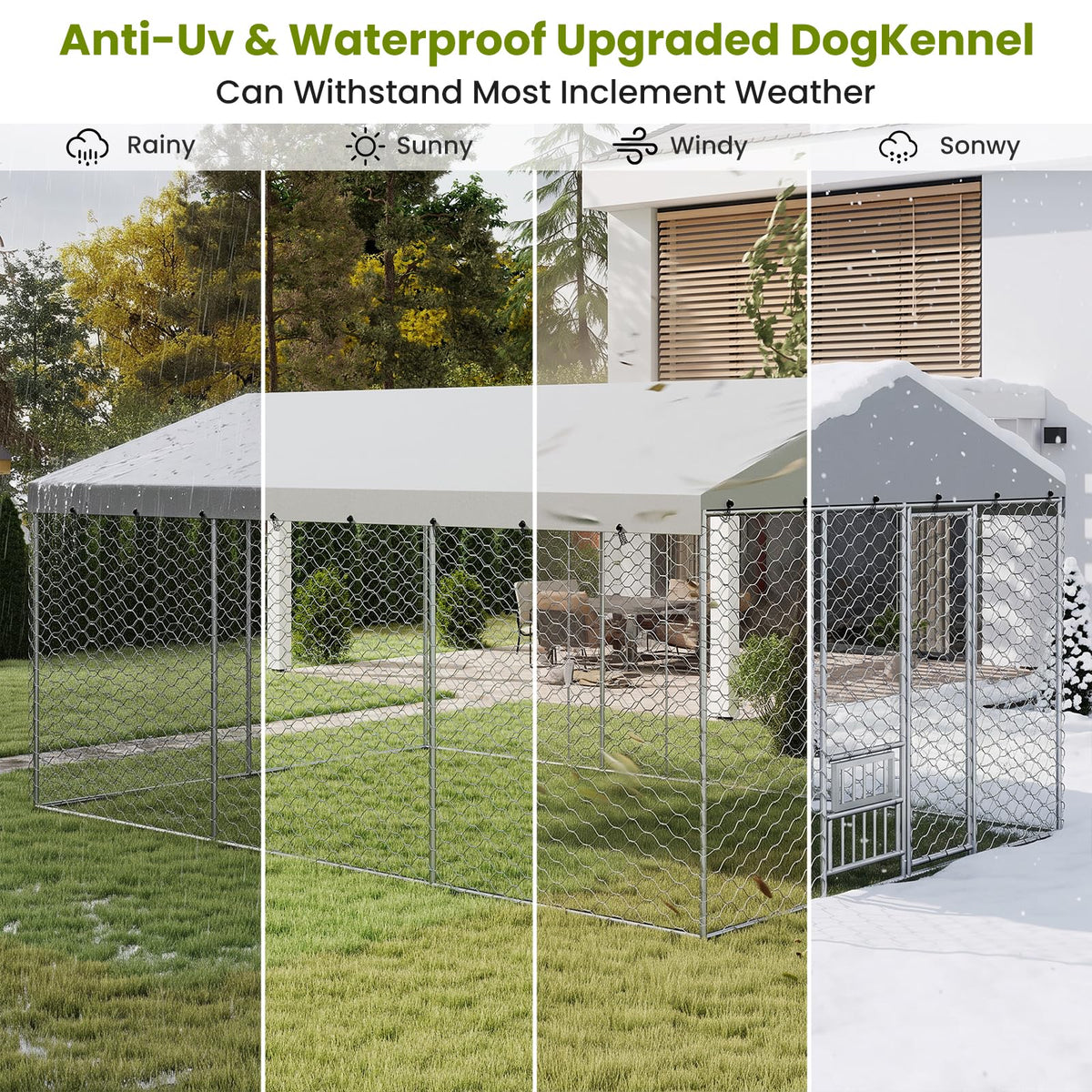 10x15FT Outdoor Dog Kennel with Bowls & Roof L166