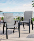 Stackable Outdoor Dining Chairs Set of 4 Textilene Fabric Metal Frame Grey B90244