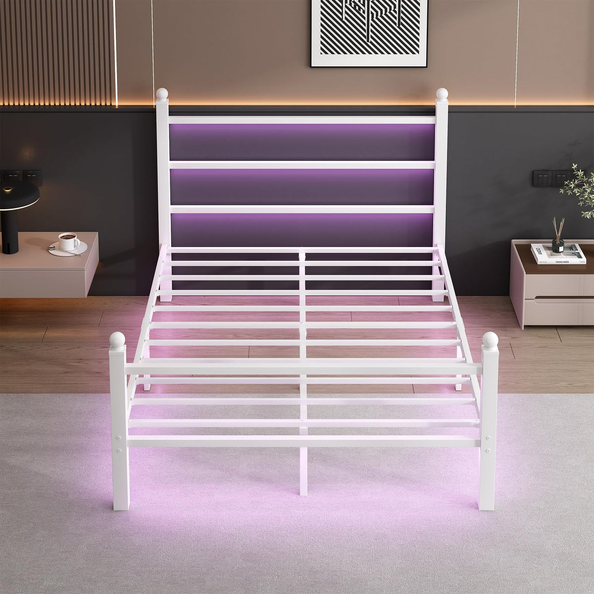 White Full Size Bed Frame with Headboard and Footboard B504445