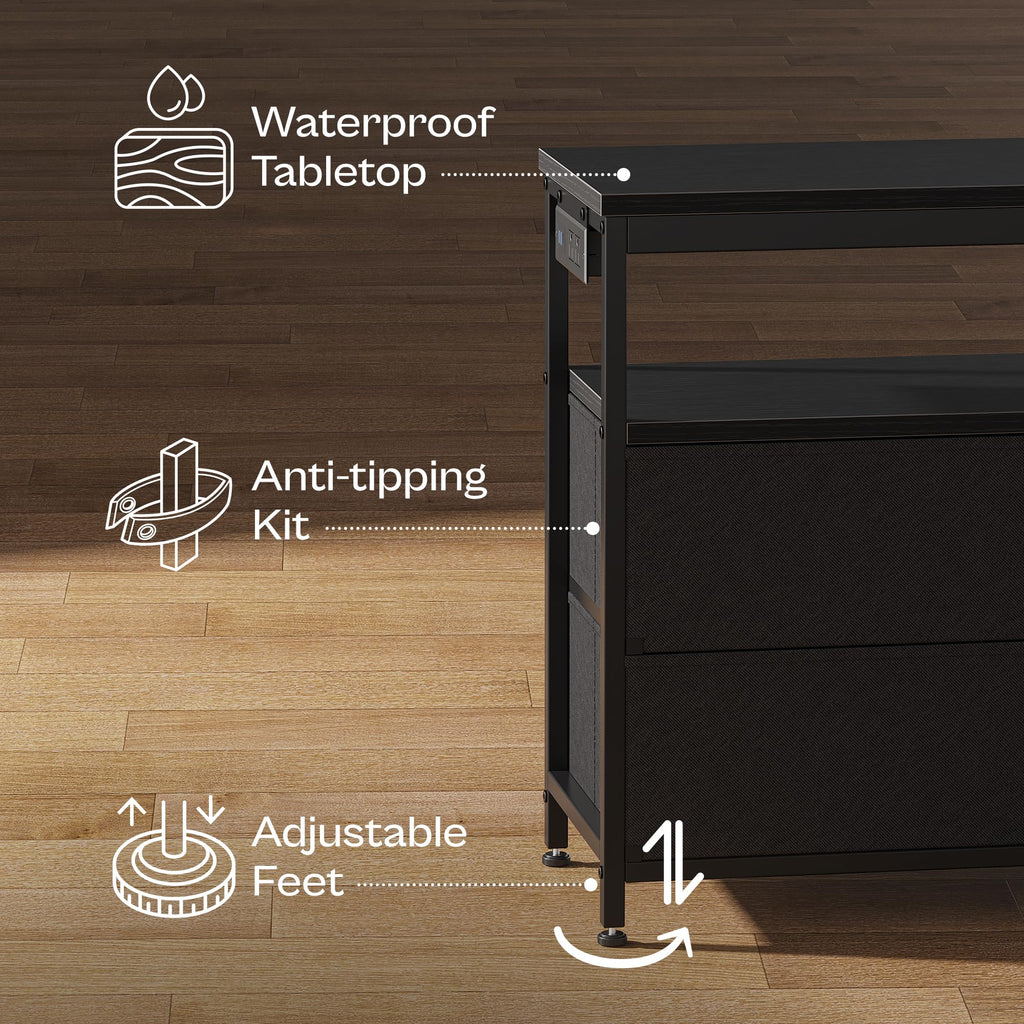 Black 47 Inch 6 Drawer TV Stand with Power Outlets M16660