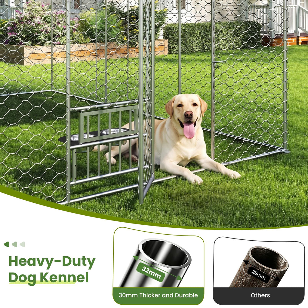 10x15FT Outdoor Dog Kennel with Bowls & Roof L166