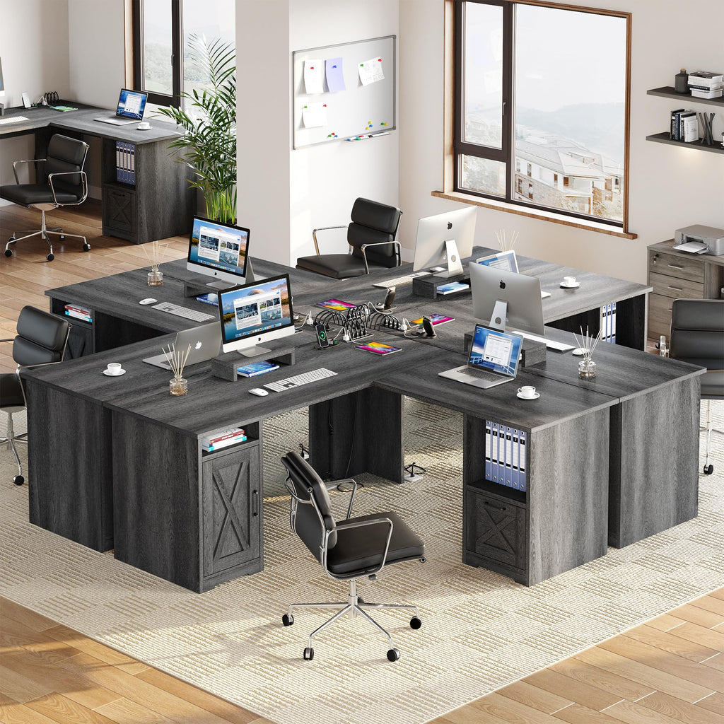 L Shaped Desk with Power Outlets P2590