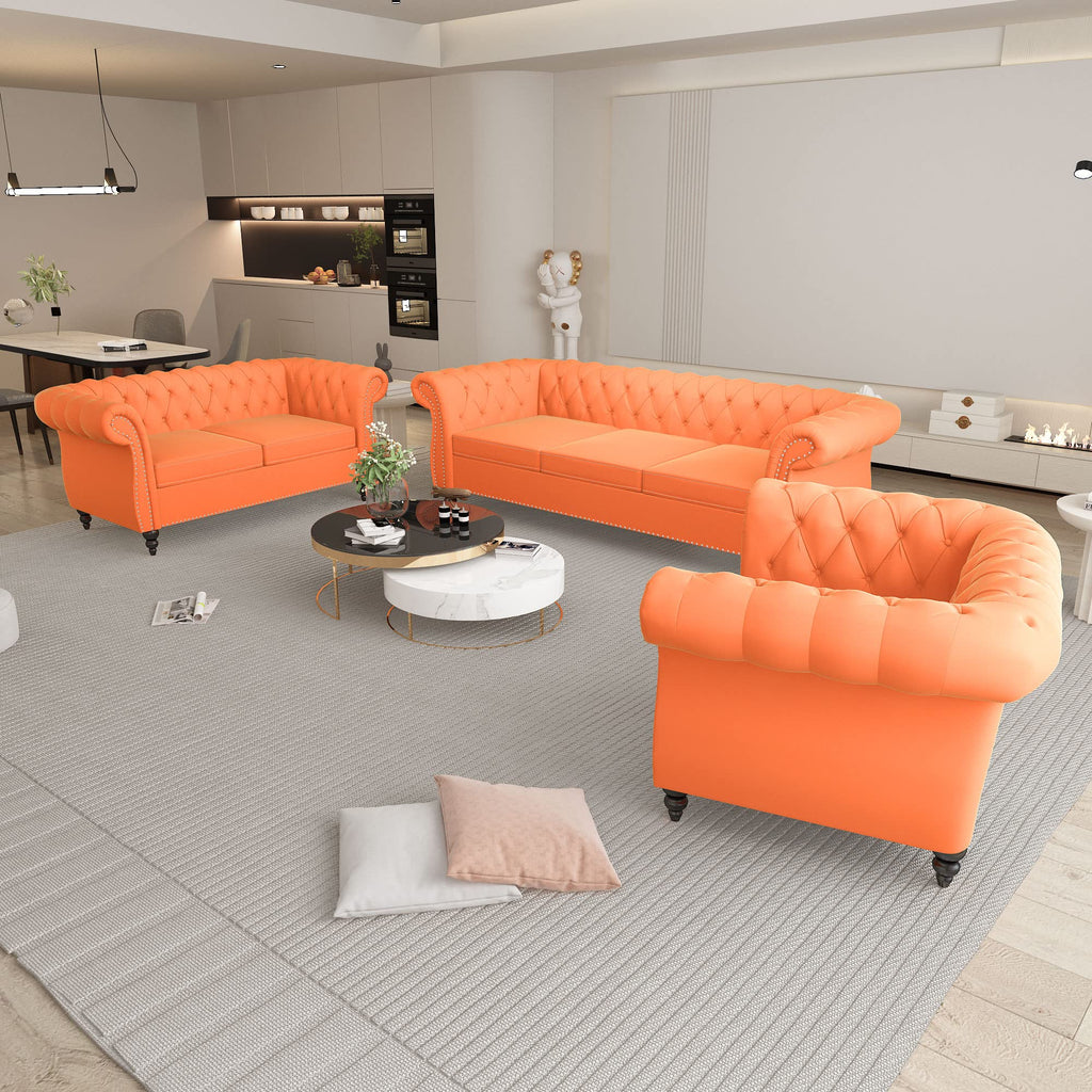 3 Piece Velvet Sectional Sofa Chair Set V50442
