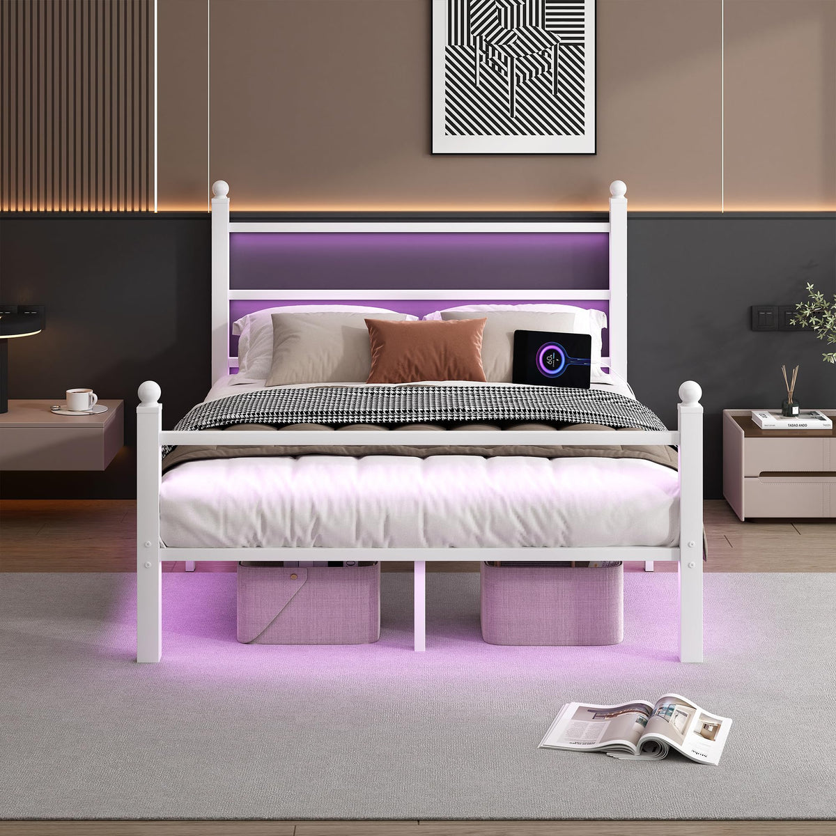 White Full Size Bed Frame with Headboard and Footboard B504445