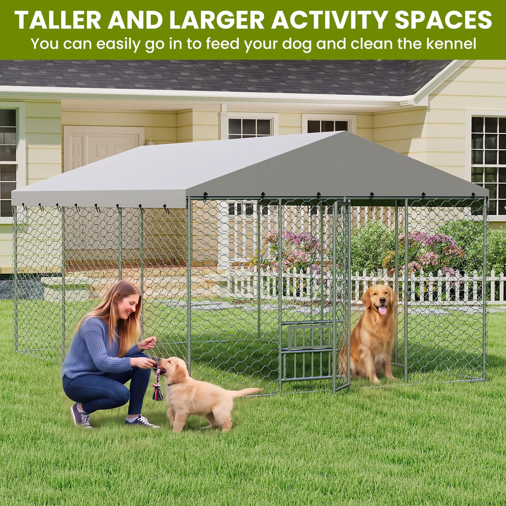 10x15FT Outdoor Dog Kennel with Bowls & Roof L166