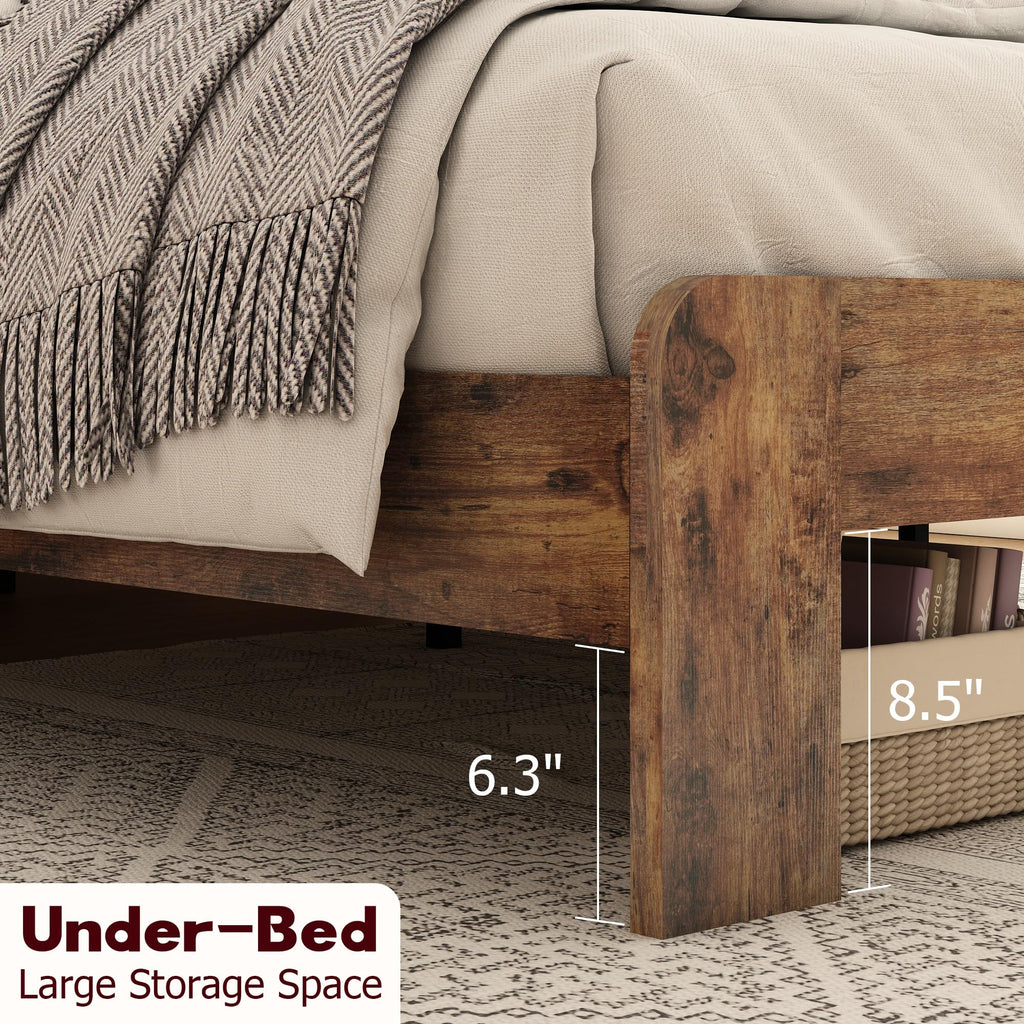 Wooden Full Bed Frame with Storage Headboard I772390
