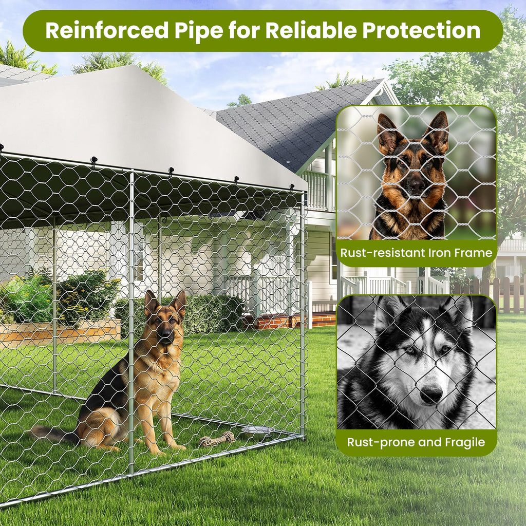 10x15FT Outdoor Dog Kennel with Bowls & Roof L166